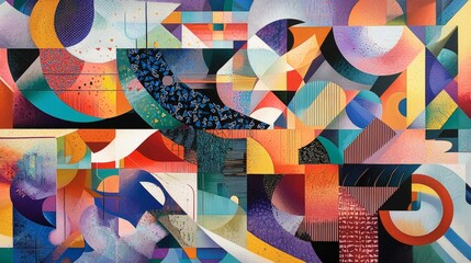Fototapeta premium Vibrant Abstract Art Piece with Geometric Shapes and Colorful Patterns