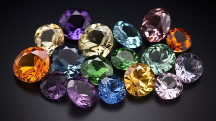 Brilliantly faceted gemstones displayed on a black background, highlighting intricate cuts.