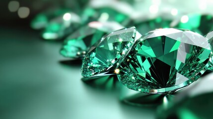 Fototapeta premium Brilliant emeralds sparkling on a silver background, representing elegance and wealth.
