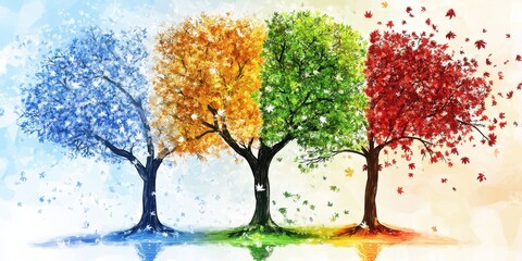 A beautiful artwork depicting four trees representing seasons and change