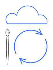 Paintbrush, cloud, circular arrows convey creativity, iterative thinking, innovation, content creation, cloud storage, brainstorming and sustainability. Ideal for design productivity agile
