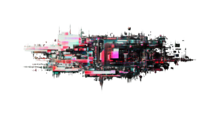 Glitch effect showing modern abstract digital data flowing on transparent background