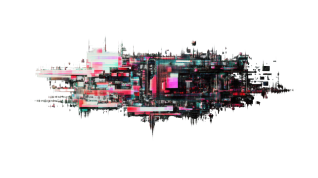 Glitch effect showing modern abstract digital data flowing on transparent background