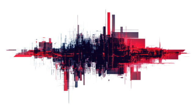 Abstract glitch art representing a futuristic cityscape with transparent background - Powered by Adobe