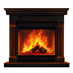 Electric fireplace with realistic flame isolated on transparent background