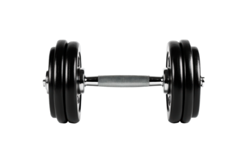 A dumbbell with a silver handle isolated on transparent background