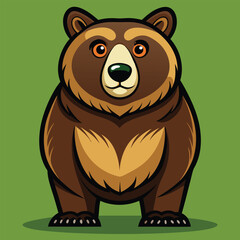 Cute brown bear cartoon character, a cheerful mammal illustration