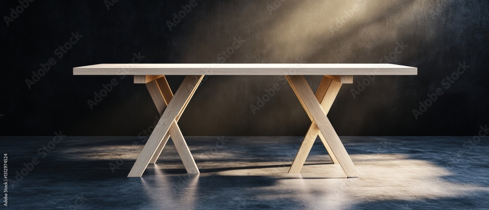 Poster illuminated table in a 3d layout with light streaming through it creating a unique and captivating s