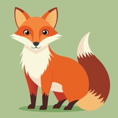 A cute red fox cartoon, with a bushy tail and funny smile, is a vibrant vector illustration of this wild forest mammal