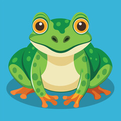 Cute cartoon green frog illustration sitting on a leaf, isolated on white