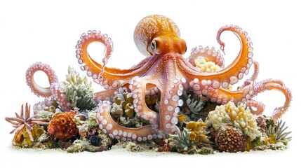 Fototapeta premium Generic Group Octopuses Moment Swimming Reef Authentic