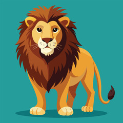 A cute cartoon lion, a wild mammal with a happy smile and a fun mane, is an isolated vector illustration