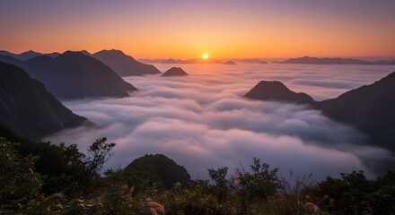 Sunrise over Mountains Sea of Clouds Scenic Landscape Photography