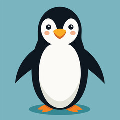 Cute cartoon penguin bird on white snow and cold ice, a winter animal illustration