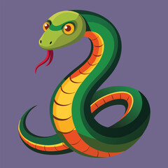Cartoon green python vector illustration for a funny wildlife tattoo design