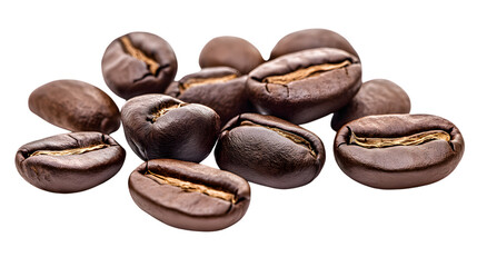 Naklejka premium A close-up image of a group of roasted coffee beans with rich brown textures and visible creases