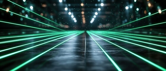 A tunnel filled with green lasers creating a stunning visual experience for nightlife enthusiasts and adventure seekers
