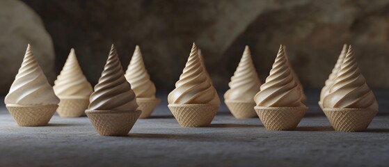 Professional image of empty ice cream cones with potential toppings on a white background for food and dessert mockups