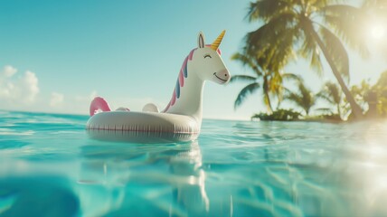 Obraz premium inflatable unicorn float drifting in an infinity pool
