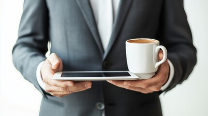 Generic Suit Holding Perspective Coffee Tablet Traditional