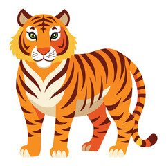 Striped tiger cartoon vector illustration of a wild feline cub isolated on white