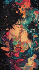 A beautiful artistic illustration of a couple in a close embrace