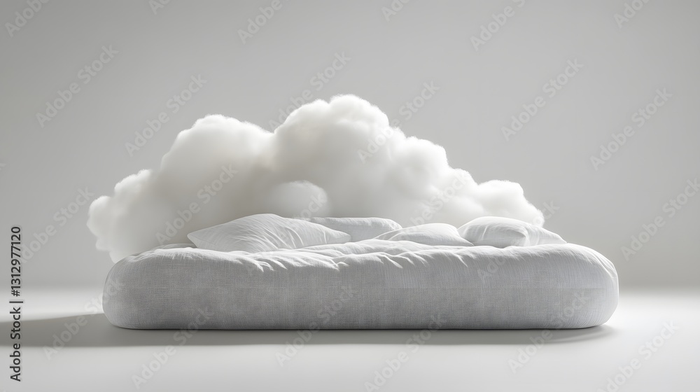 Canvas Prints a bed shaped like a giant cloud, featuring soft, rounded edges and fluffy bedding on an isolate back