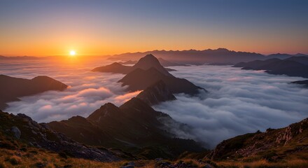 Majestic Sunrise Over Mountains and Cloudscape Panoramic View
