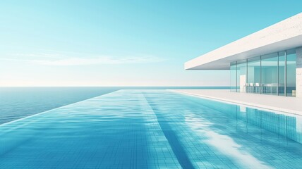 Fototapeta premium 3D render of a modern infinity pool with ice-blue water and accommodation for resting