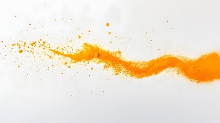 Spice Wave: A captivating shot of vibrant, orange spice powder, seemingly in mid-motion across a bright expanse. The powder's texture is finely detailed.