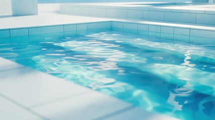 Obraz premium 3D render of a modern infinity pool with ice-blue water and accommodation for resting