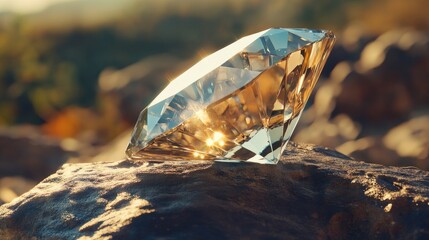 Giant diamond crystal in an artistic, creative composition with shimmering light reflections.
