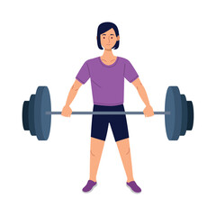 Woman lifting barbell in gym icon