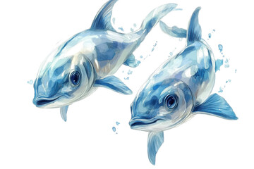 Two colorful fish swimming gracefully in clear water with gentle bubbles around them