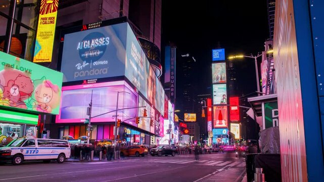 A constant stream of people, traffic and ads in Times Square, New York City