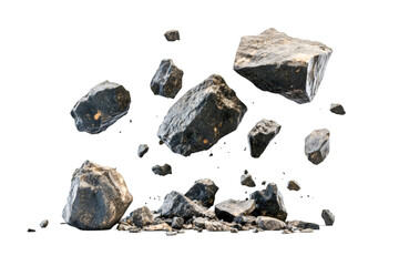 Dark gray rocks falling powerfully dramatic impact intense energy