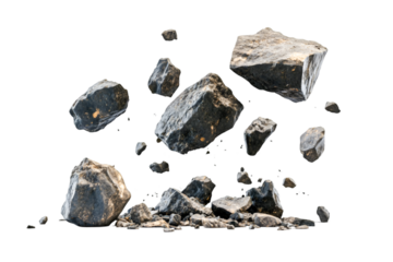 Dark gray rocks falling powerfully dramatic impact intense energy