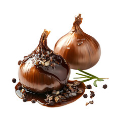 Caramelized Onion and Balsamic Caramel with Chocolate Sauce Isolated on Transparent Background