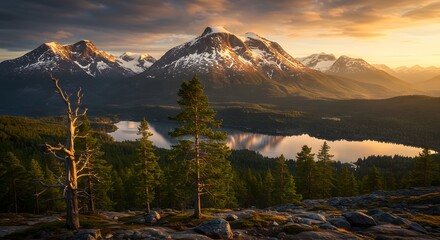 Majestic Sunset Mountain Lake Landscape Scenic View Nature Photography