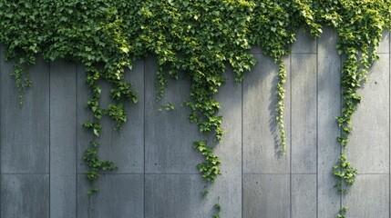 Lush Green Ivy on Gray Concrete Wall with Sunlight