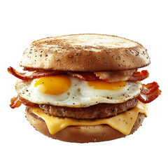 A Hearty Bacon Egg and Cheese Breakfast Sandwich Isolated on Transparent Background