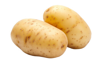 Two large potatoes with a lot of spots on them, isolated