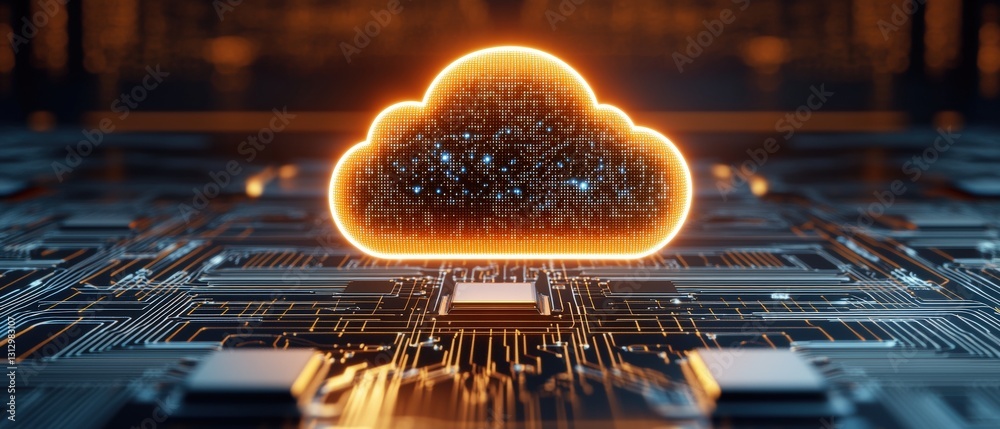 Poster stunning digital representation of cloud computing technology on circuit board for modern it infrast
