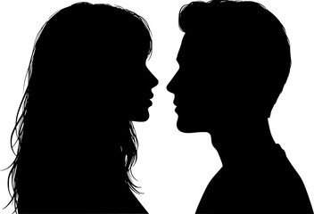 vector set, Vector illustration of silhouette man and woman portrait in profile. Male and female head on a white background side view.
