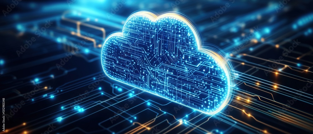 Poster modern digital representation of cloud with circuit in background illustrating advanced technology a