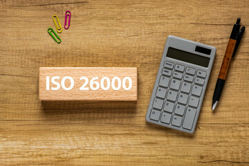 There is notebook with the word ISO 26000. It is as an eye-catching image.