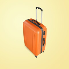 Colored classic suitcase on light background