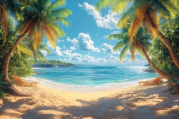 Fototapeta premium Tropical Beach Paradise: Sun-Kissed Seashore Escape