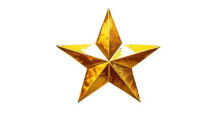 Shining gold star rotating on transparent background
