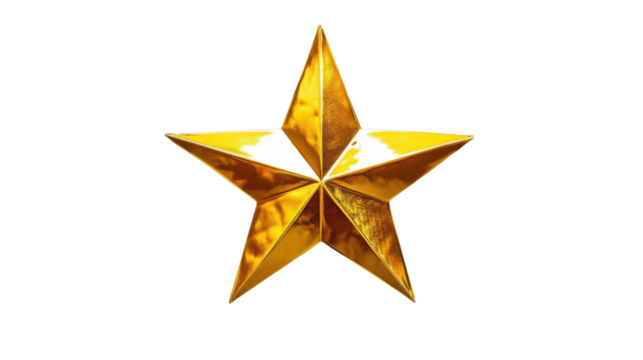 Shining gold star rotating on transparent background